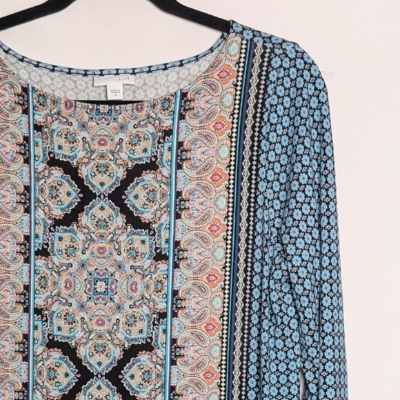 J.Jill damask paisley floral print‎ long sleeve geometric tunic blouse Medium - Picture 4 of 5
